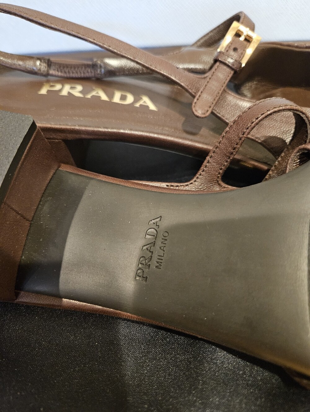 Prada Brown Leather Ruched Mary Jane Slingback Pump Size 39.5 - Picture 6 of 8